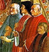 LEONARDO da Vinci Lorenzo de Medici between Antonio Pucci and Francesco Sassetti, with Giulio de Medici, fresco by Ghirlandaio oil